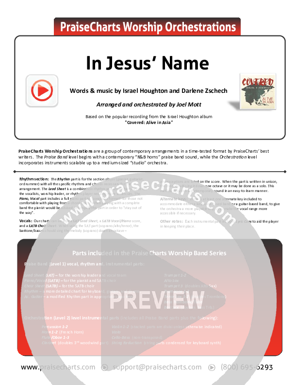 In Jesus' Name Cover Sheet (Israel Houghton)