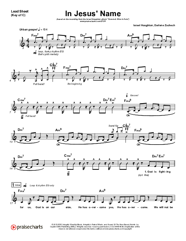 In Jesus' Name Lead Sheet (Melody) (Israel Houghton)