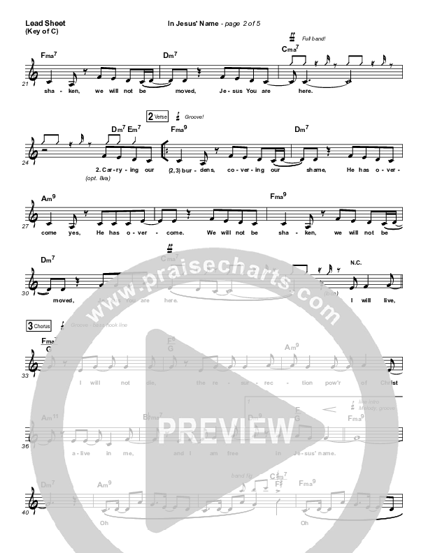 In Jesus' Name Lead Sheet (Melody) (Israel Houghton)