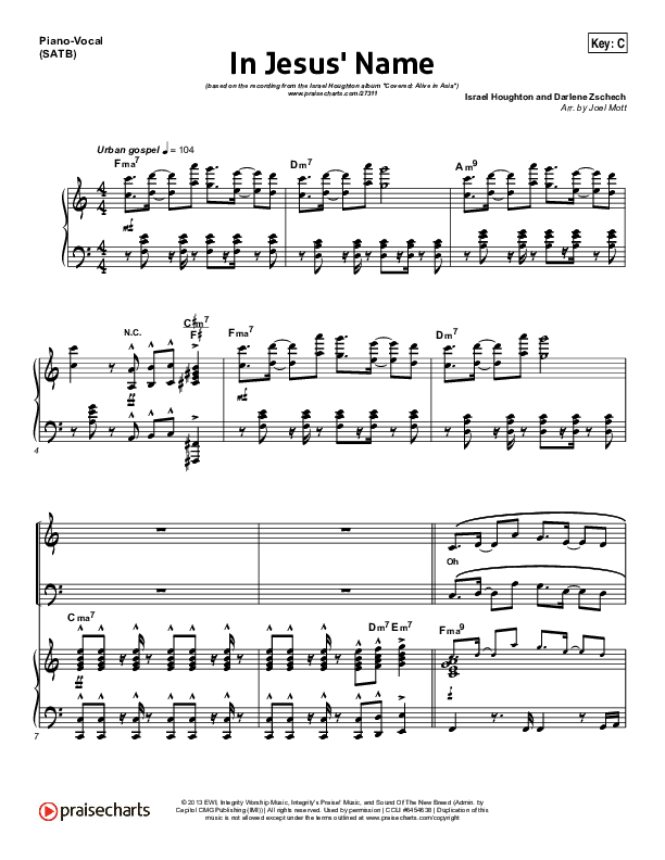 In Jesus' Name Piano/Vocal (SATB) (Israel Houghton)