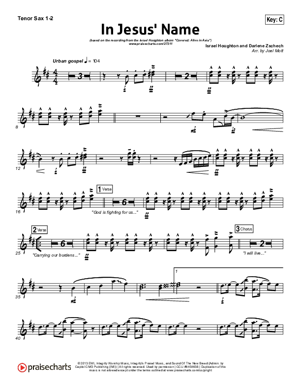 In Jesus' Name Tenor Sax 1/2 (Israel Houghton)