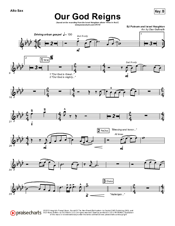 Our God Reigns Alto Sax (Israel Houghton)