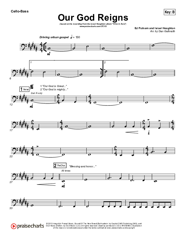 Our God Reigns Cello/Bass (Israel Houghton)