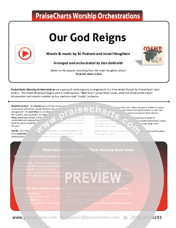 Our God Reigns Cover Sheet (Israel Houghton)