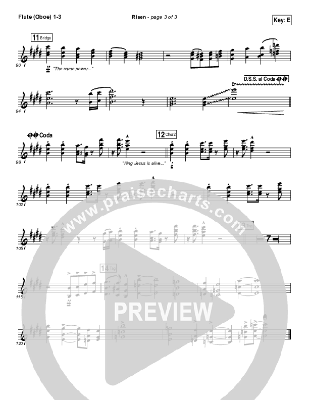 Risen Flute/Oboe 1/2/3 (Israel Houghton)