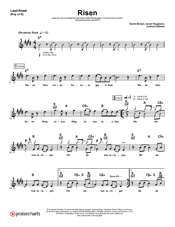 Risen Lead Sheet (Melody) (Israel Houghton)