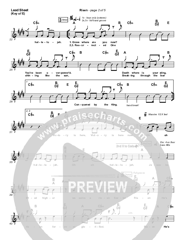 Risen Lead Sheet (Melody) (Israel Houghton)