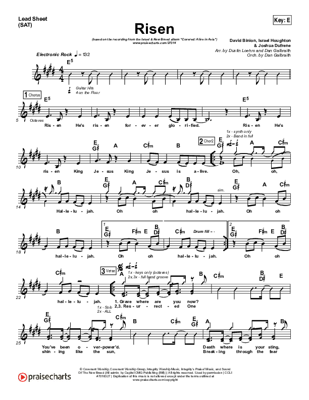 Risen Lead Sheet (SAT) (Israel Houghton)