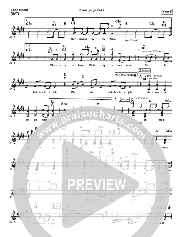 Risen Lead Sheet (SAT) (Israel Houghton)