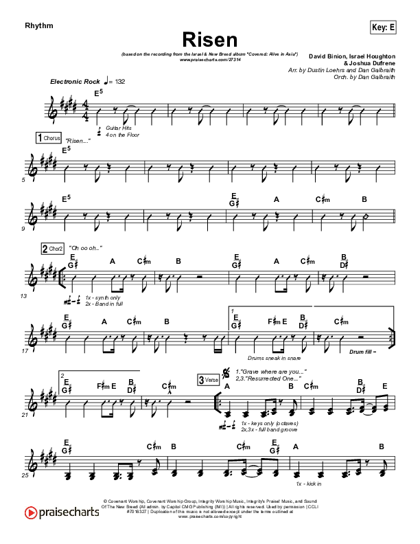 Risen Rhythm Chart (Israel Houghton)
