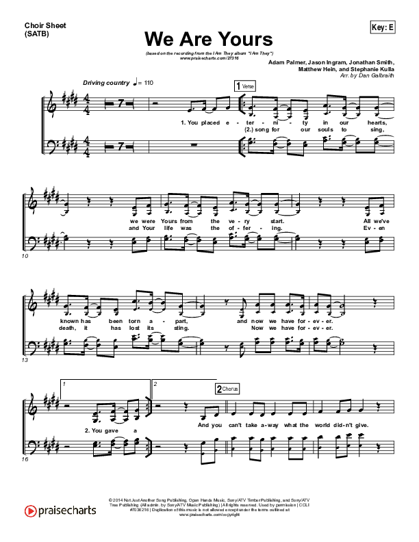 We Are Yours Choir Sheet (SATB) (I Am They)