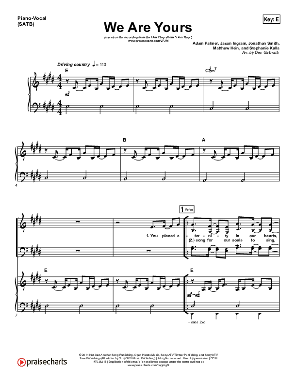 We Are Yours Piano/Vocal (SATB) (I Am They)
