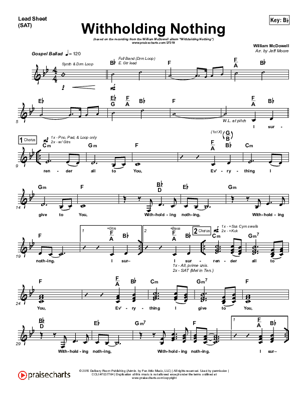 Withholding Nothing Lead (SAT) (William McDowell)