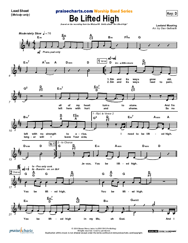 Be Lifted High Lead Sheet (Michael W. Smith)