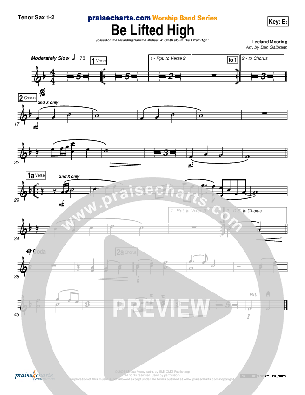 Be Lifted High Tenor Sax Sheet Music PDF (Michael W. Smith) PraiseCharts