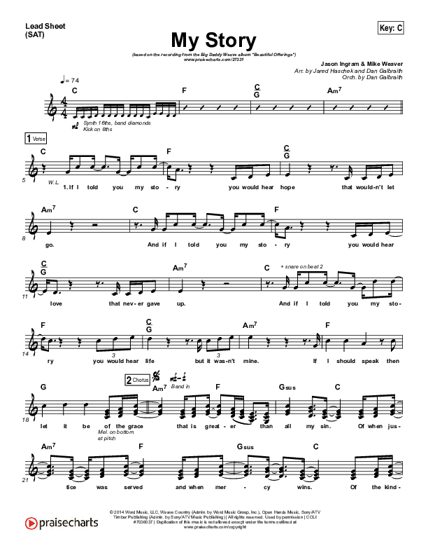 My Story Lead Sheet (SAT) (Big Daddy Weave)