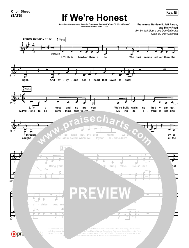 If We're Honest Sheet Music PDF (Francesca Battistelli) - PraiseCharts