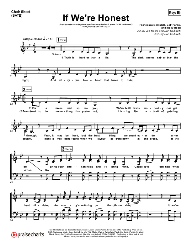 If We're Honest Choir Sheet (SATB) (Francesca Battistelli)