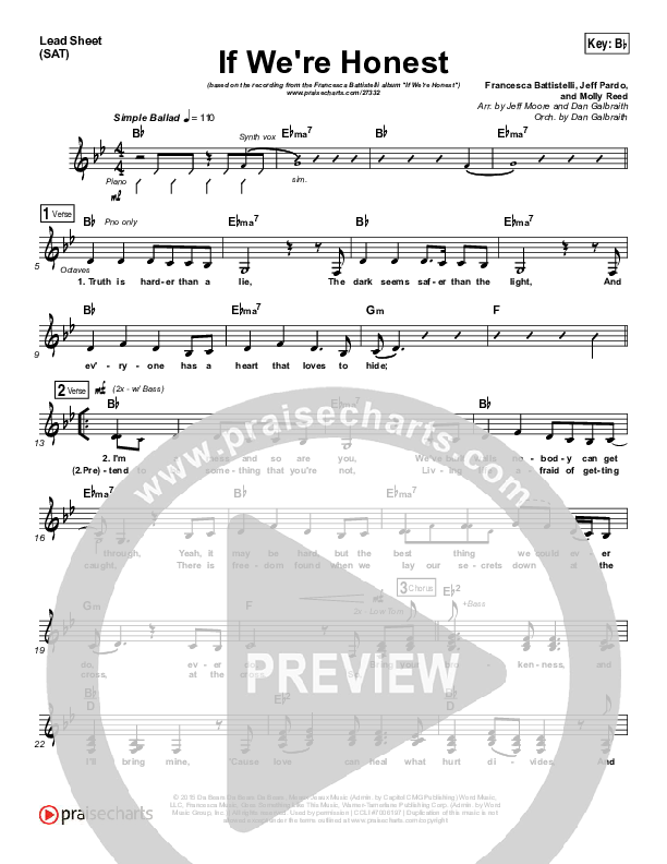 If We're Honest Lead Sheet (SAT) (Francesca Battistelli)