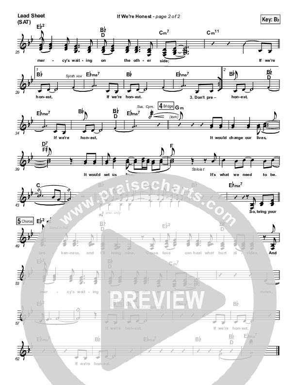 If We're Honest Lead Sheet (SAT) (Francesca Battistelli)