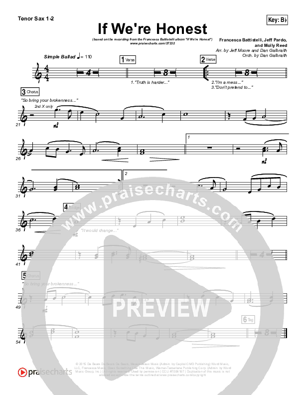 If We're Honest Tenor Sax 1/2 (Francesca Battistelli)