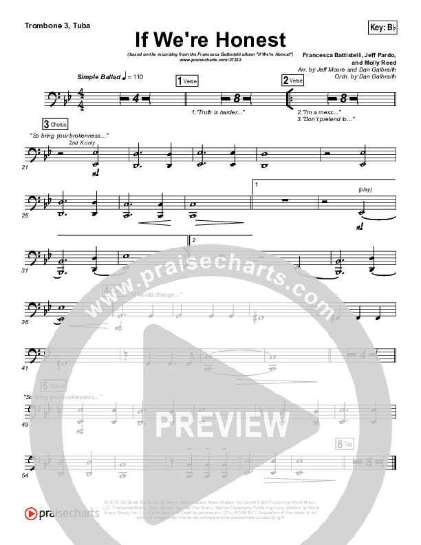 If We're Honest Trombone 3/Tuba (Francesca Battistelli)