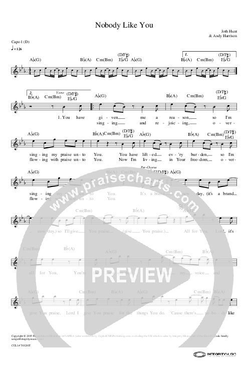 Nobody Like You Lead Sheet (Planetshakers)