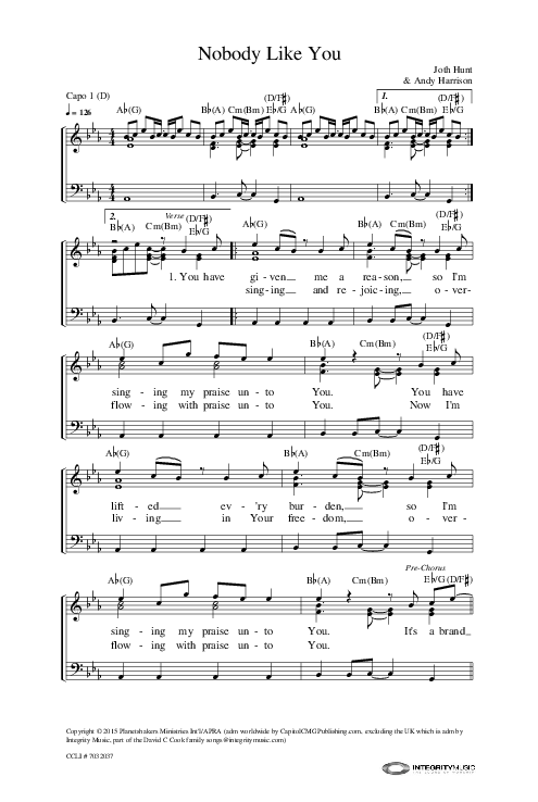 Nobody Like You Piano/Vocal (Planetshakers)