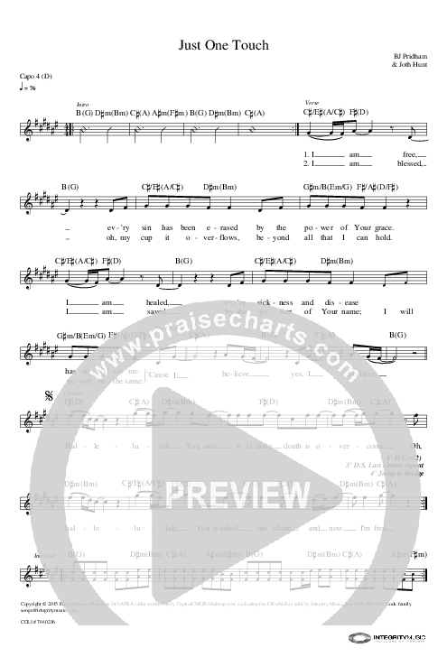 Just One Touch Lead Sheet (Planetshakers)