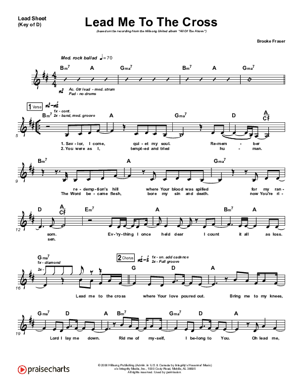 Lead Me To The Cross Lead Sheet (Melody) (Hillsong UNITED)