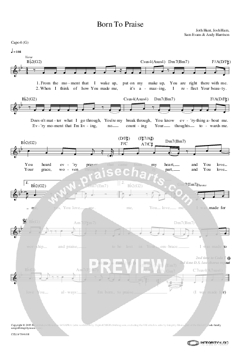 Born To Praise Lead Sheet (Planetshakers)