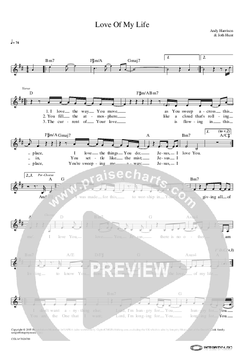 Love Of My Life Lead Sheet (Planetshakers)