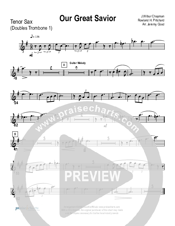 Our Great Savior (Instrumental) Tenor Sax 2 (Good Jazz Series)
