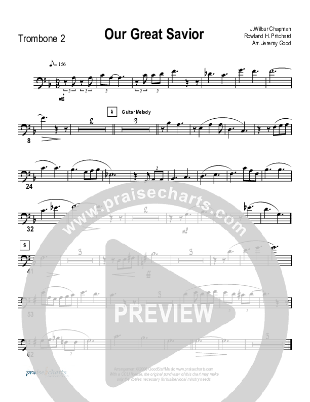 Our Great Savior (Instrumental) Trombone 2 (Good Jazz Series)