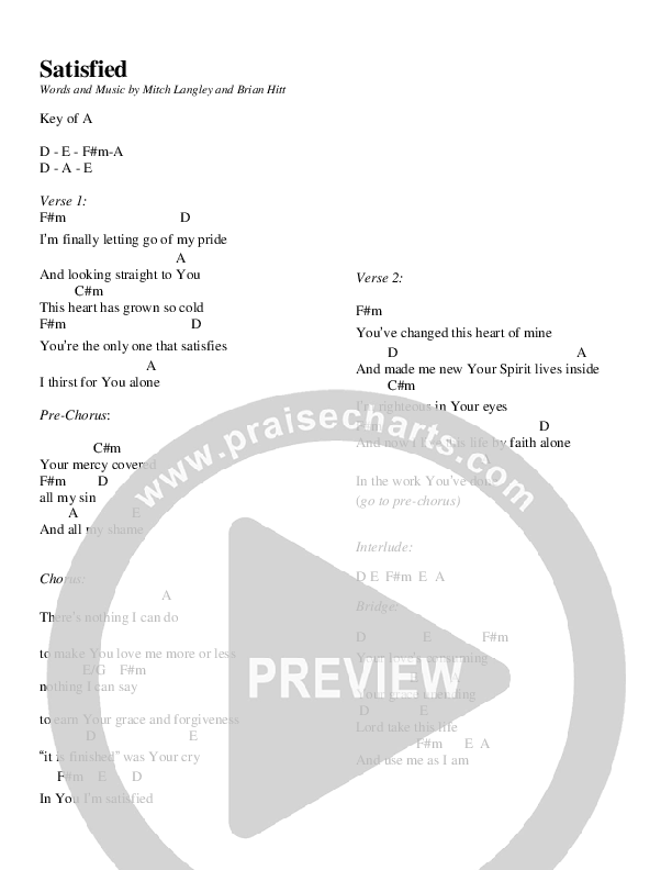 Satisfied Chords & Lyrics (Mitch Langley)