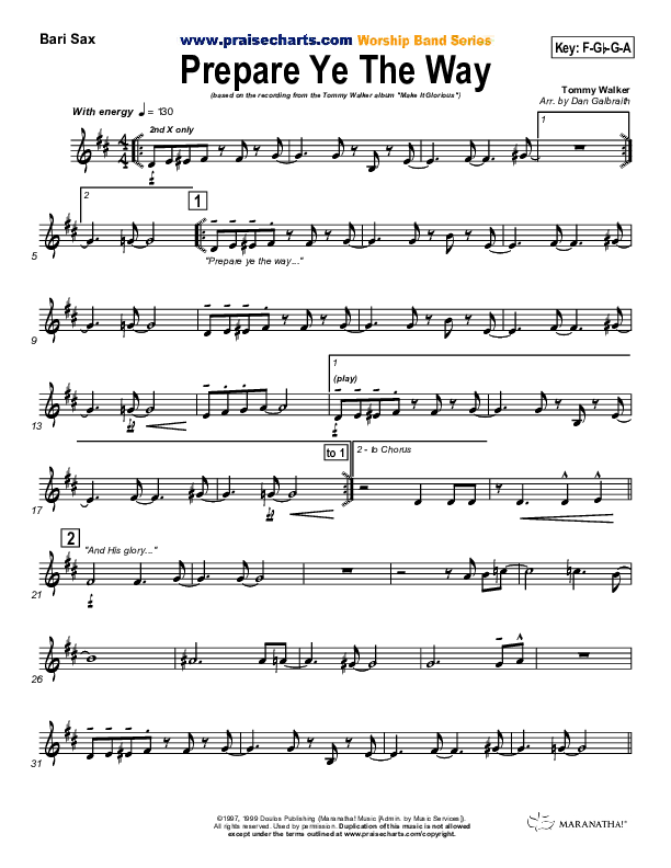 Prepare Ye The Way Bari Sax (Tommy Walker)