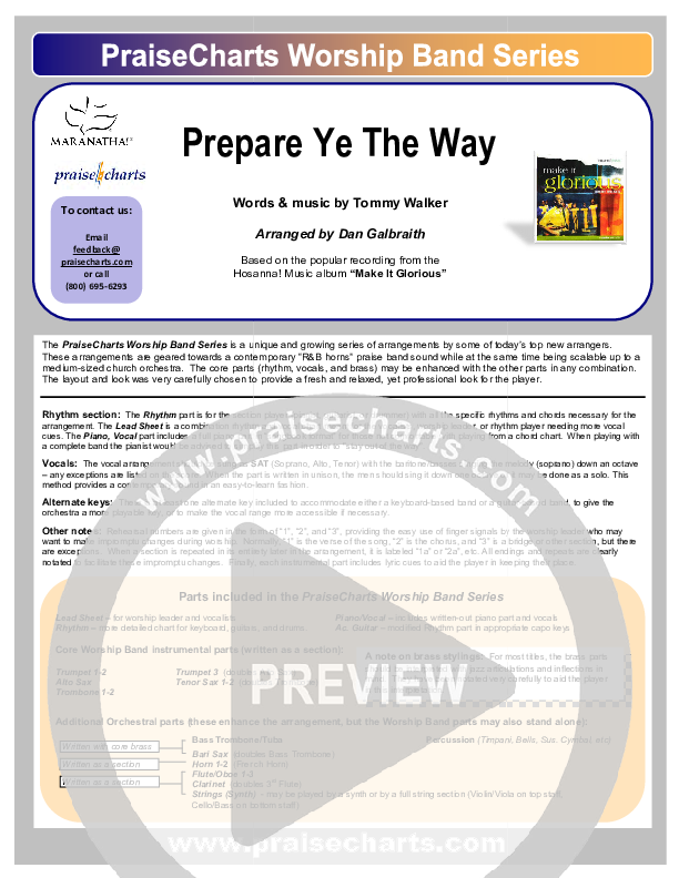 Prepare Ye The Way Orchestration (Tommy Walker)