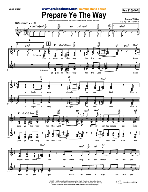 Prepare Ye The Way Lead Sheet (SAT) (Tommy Walker)