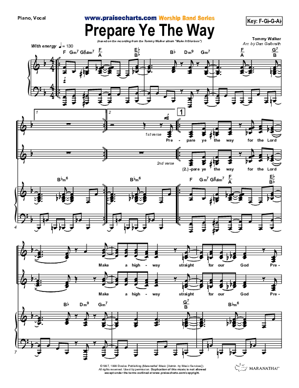 Prepare Ye The Way Piano/Vocal & Lead (Tommy Walker)