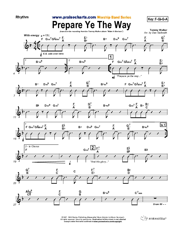 Prepare Ye The Way Rhythm Chart (Tommy Walker)