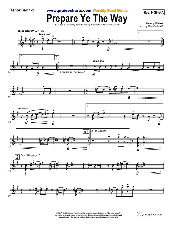 Prepare Ye The Way Tenor Sax 1/2 (Tommy Walker)