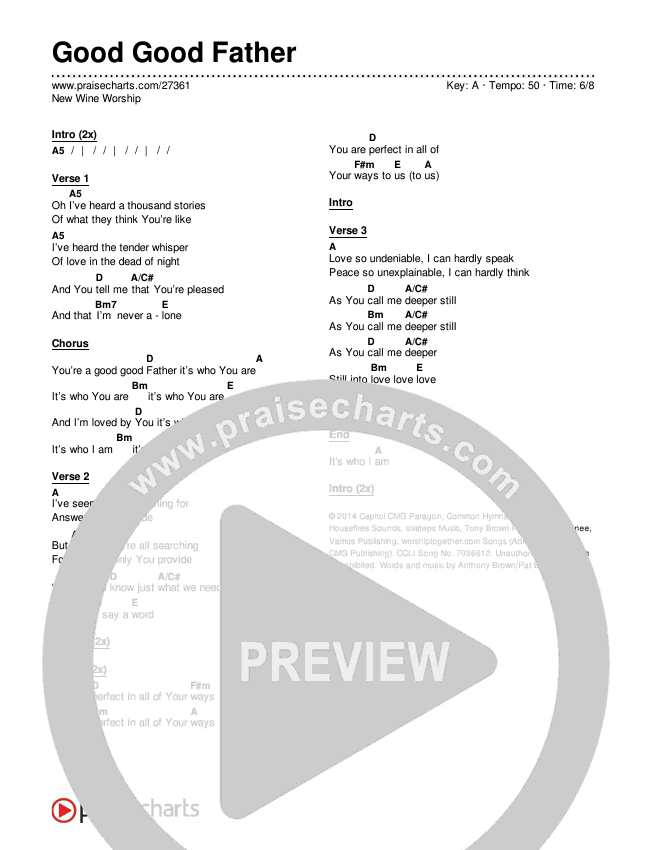 Good Good Father Chords & Lyrics (New Wine Worship)