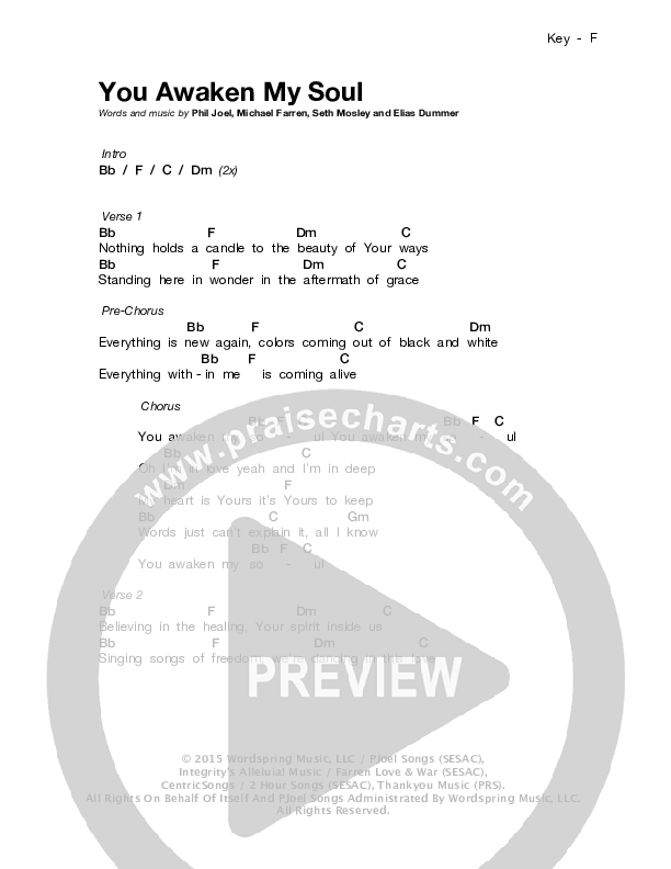 You Awaken My Soul Chords & Lyrics (Zealand)