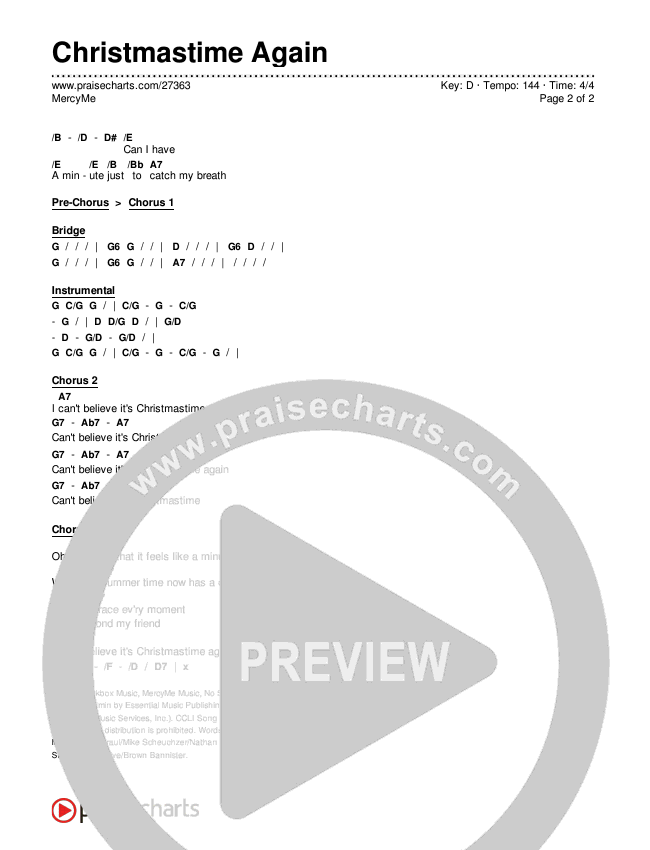 Christmastime Again Chords & Lyrics (MercyMe)