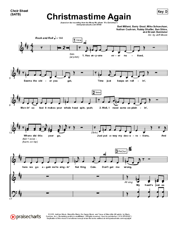 Christmastime Again Choir Vocals (SATB) (MercyMe)