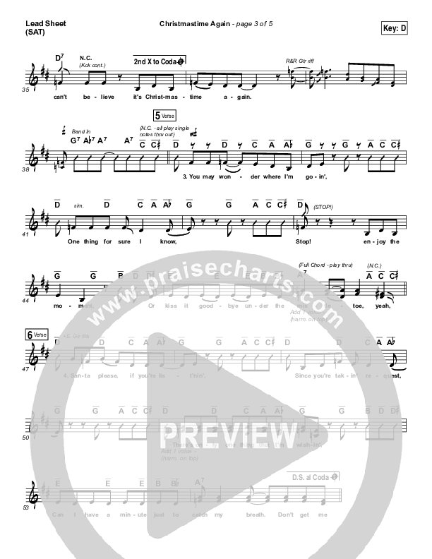 Christmastime Again Lead Sheet (SAT) (MercyMe)