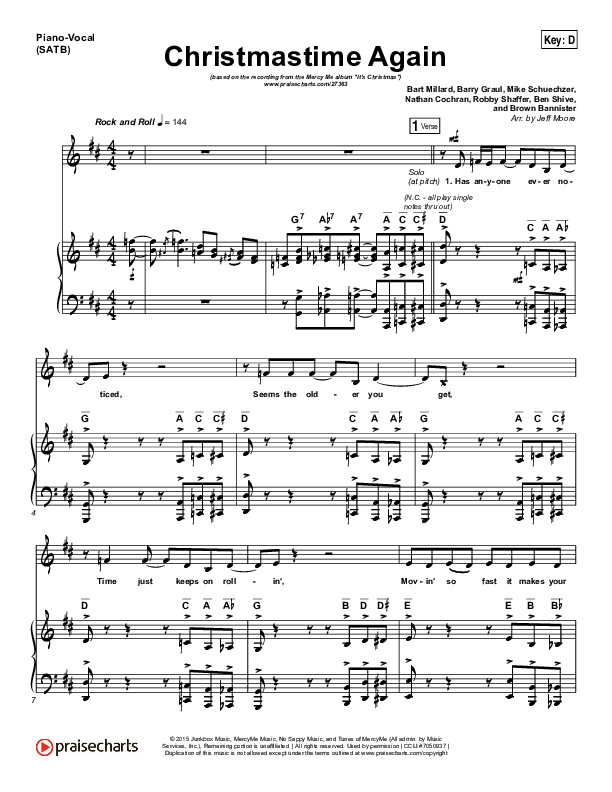 Christmastime Again Piano/Vocal (SATB) (MercyMe)