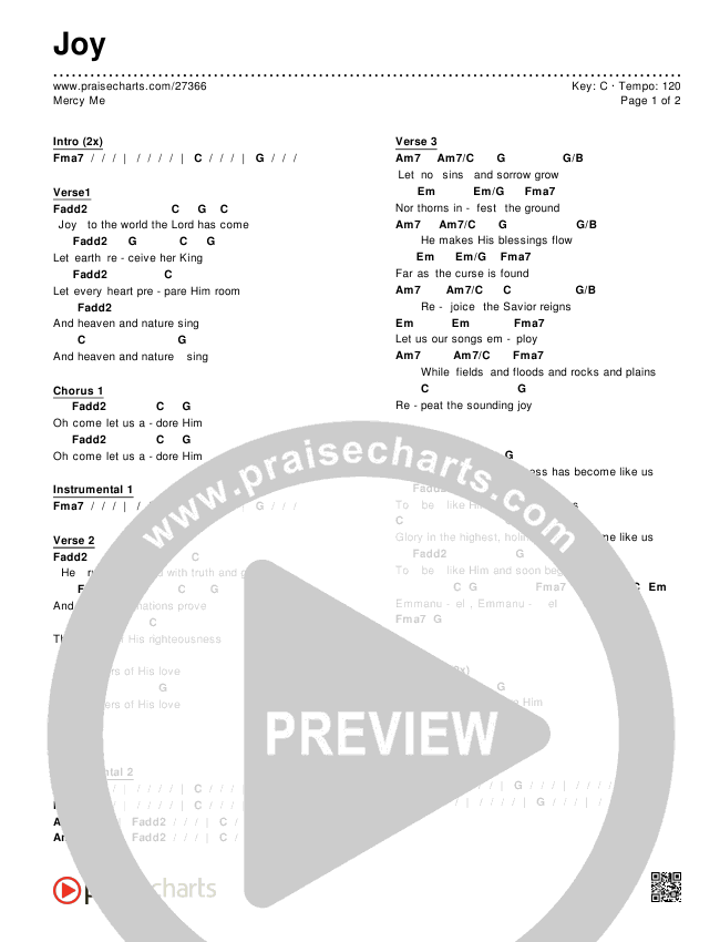 Joy Chords & Lyrics (MercyMe)