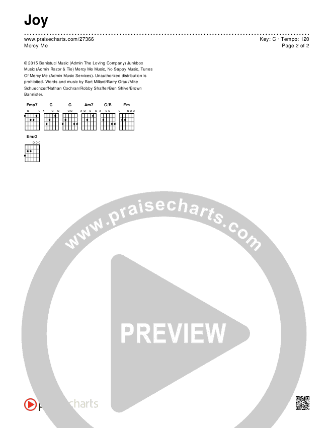 Joy Chords & Lyrics (MercyMe)