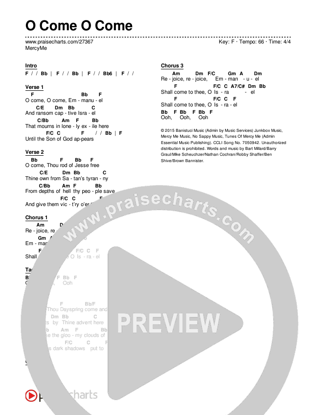 O Come O Come Chords & Lyrics (MercyMe)